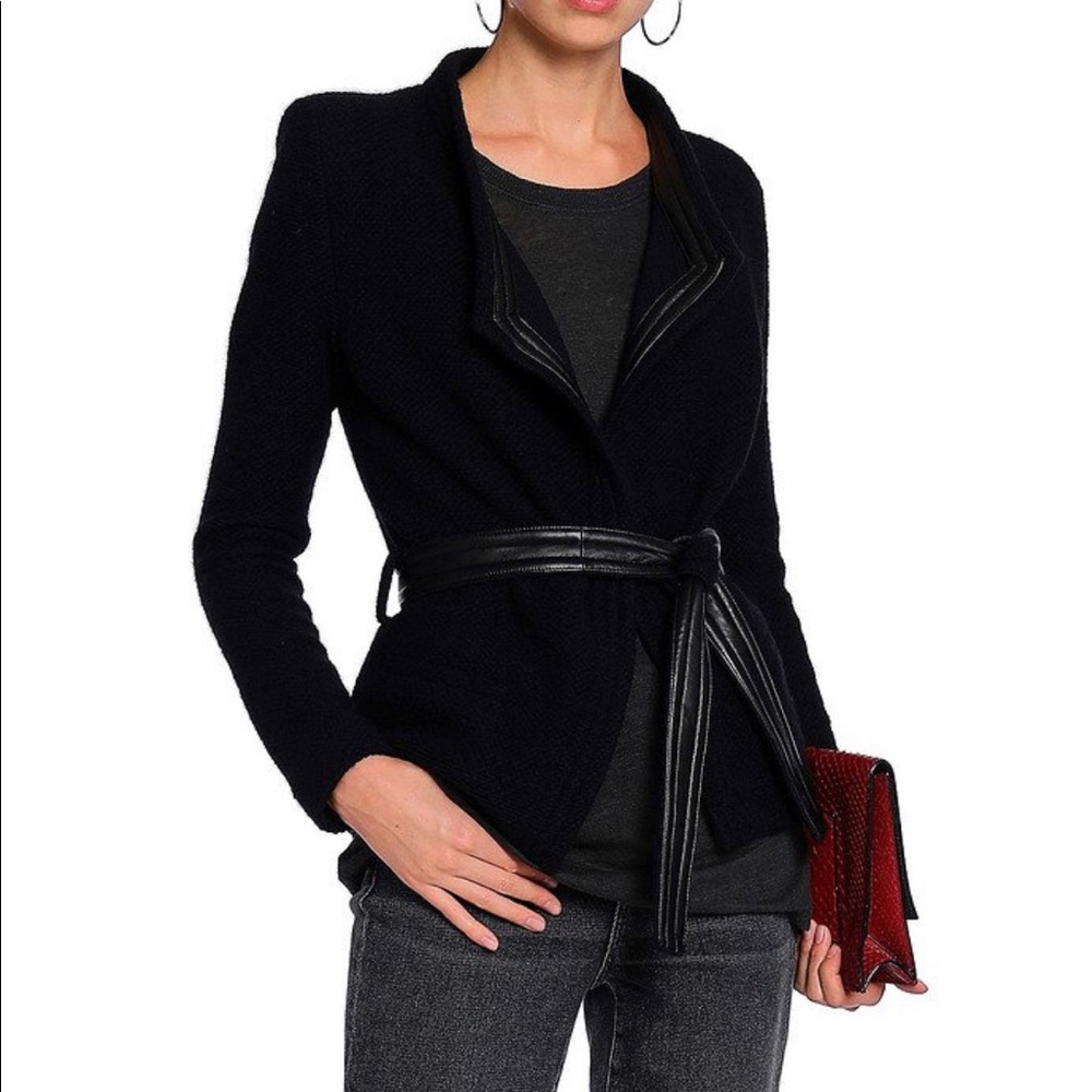IRO- AWA LEATHER TRIMMED WOOL JACKET-42